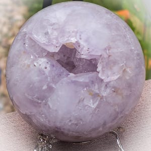 Large Amethyst Druzy Sphere – 3.2&quot;  1.5 lbs – Lavender Crystal Ball with Geode Cave, Natural Healing Stone for Calm & Clarity