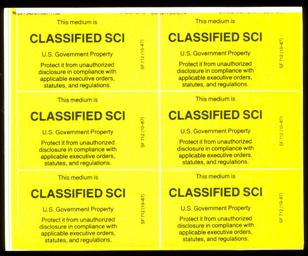 US Government CLASSIFIED SCI Property Sticker 1 Sheet 6 Etsy