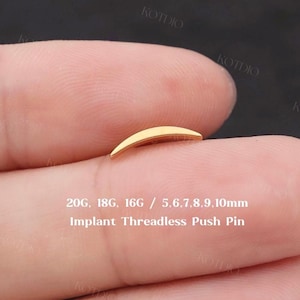 May include: A small, curved, gold-colored implant threadless push pin. The text on the image reads: 20G, 18G, 16G / 5.6.7.8.9.10mm. Copyright @kotdio is also visible.