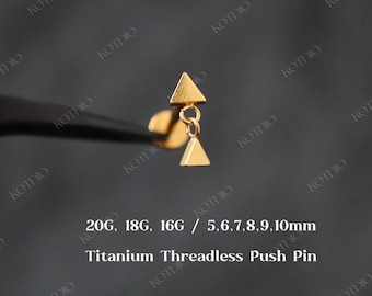 20G/18G/16G Titanium Triangle Dangle Threadless Push Pin Labret, Titanium Flat Back Earring, Cartilage Stud, Tragus Helix Conch Stud