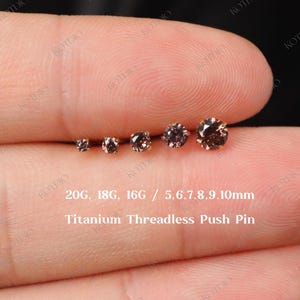 20G/18G/16G Titanium Umber Cz Flat Back Earring, Dark Cz Threadless Push Pin Labret Stud, Cartilage, Tragus, Helix, Conch, Cz Nose Stud