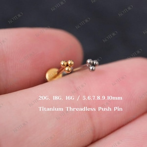 20G/18G/16G Titanium Triangle beads Flat Back Earring, Ball Threadless Push Pin Labret, Cartilage, Tragus, Helix, Conch, Bead Nose Stud