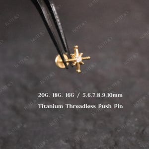 20G/18G/16G Titanium Starburst Threadless Push Pin Labret, Star Cz Flat Back Earrings, Cartilage Stud, Tragus Stud, Helix, Conch, Nose Stud