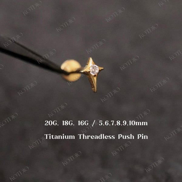 20G/18G/16G Titanium Star Cz Threadless Push Pin Labret, Star Flat Back Earring, Cartilage Earring, Tragus Stud, Helix Conch Stud, Nose Stud