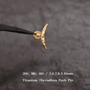 20G/18G/16G Titanium Climber Hammer Finish Flat Back Earring, Curved Threadless Push Pin Labret, Cartilage Earring, Tragus Helix Conch Stud