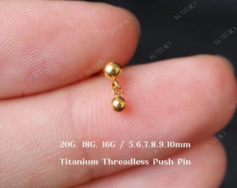 20G/18G/16G Titanium Dangle Ball Flat Back Earring, Two Ball Threadless Push Pin Labret, Cartilage Earring, Tragus Stud, Helix Conch Stud