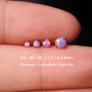 20G/18G/16G Titanium Purple Opal Flat Back Earrings, Threadless Push Pin Labret, Cartilage Earring, Tragus, Helix, Conch, Opal Nose Stud