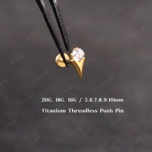 20G/18G/16G Titanium Cz Threadless Push Pin Labret, Spike Cz Flat Back Earring, Cartilage Stud, Tragus Stud, Helix Conch Stud, Nose Stud