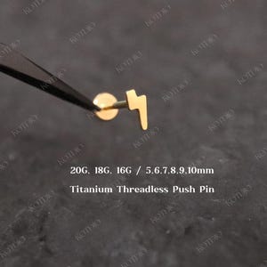20G/18G/16G Titanium Lightning Threadless Push Pin Labret, Celestial Flat Back Earring, Cartilage Stud, Tragus Stud, Helix Conch, Nose Stud