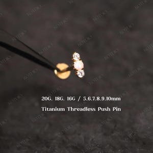 20G/18G/16G Titanium Opal Cz Threadless Push Pin Labret, Straight Bar Flat Back Earring, Cartilage, Tragus, Helix, Conch, Opal Nose Stud