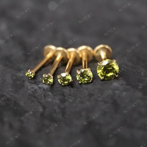 20G/18G/16G Titanium Peridot Flat Back Earring, Cz Threadless Push Pin Labret, Green Olive Labret Stud, Cartilage, Tragus, Helix, Nose Stud