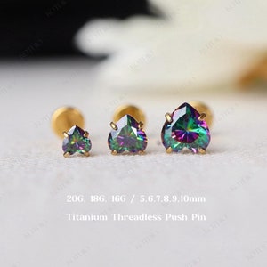 20G/18G/16G Titanium Heart Cz Flat Back Earring, Threadless Push Pin Labret, Cartilage Earring, Tragus Stud, Helix Conch Stud, Nose Stud