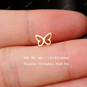 20G/18G/16G Titanium Butterfly Threadless Push Pin Labret, Butterfly Flat Back Earrings, Cartilage Earring, Tragus Helix Conch Nose Stud