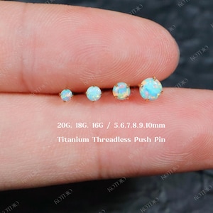 20G/18G/16G Titanium Light Green Opal Push Pin Labret, Threadless Flat Back Stud, Cartilage Stud, Tragus Helix Conch Stud, Opal Nose Stud