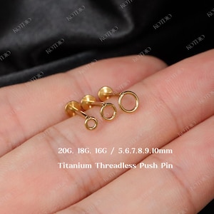 20G/18G/16G Titanium Open Circle Threadless Push Pin Labret, Round Flat Back Earring, Cartilage Tragus Helix Conch Earring, Small Nose Stud