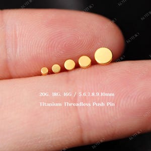 20G/18G/16G Titanium Round Disc Flat Back Earring, Disc Threadless Push Pin Labret, Circle Earring, Cartilage Tragus Helix Conch Nose Stud