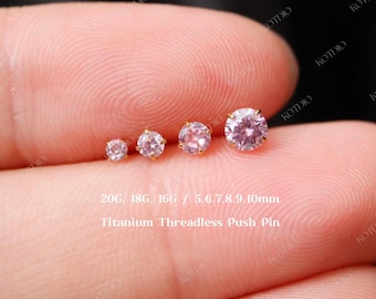 20G/18G/16G tytanowy różowy kolczyk bezgwintowy z cyrkoniami, różowy kolczyk z płaskim zapięciem, kolczyk do chrząstki, kolczyk do małżowiny usznej, kolczyk do nosa z cyrkoniami