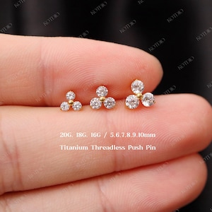 20G/18G/16G Titanium Cz Flat Back Earring, 5mm 6mm 7mm Flower Threadless Push Pin Labret, Cartilage Earring, Tragus, Helix, Conch, Nose Stud