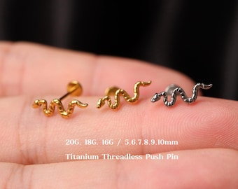 20G / 18G / 16G Titan Schlange Threadless Push Pin Labret, Ohrring mit flacher Rückseite, Knorpel Ohrstecker, Tragus, Helix, Conch Ohrring, Gold Schlange Ohrring