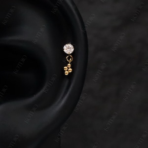20G/18G/16G Titanium Cz Dangle Threadless Push Pin Labret, Helix Flat Back Earring, Cartilage Conch Tragus Stud