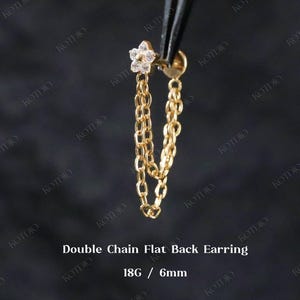 18G Titanium Double Chain Flower Cz Threadless Push Pin Stud, Cartilage Helix Conch Chain Earring, Chain Earring, Nostril Septum Piercing