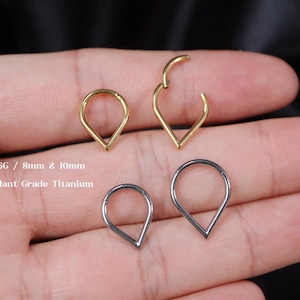 16G Titanium Nose Rings, Teardrop Septum Ring, Nose Septum Hoop, Hinged Clicker Hoop, Implant Grade Titanium,  Hinged Segment Hoop 8mm 10mm