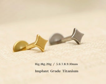 Titanium Star Push Pin Labret Stud, Threadless Flat Back Earrings, Tiny Piercings, Cartilage, Tragus, Helix, Conch, Nose Stud, 16g 18g 20g