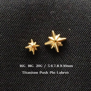 20G 18G 16G Titanium Star Threadless Push Pin Labret, Starburst Flat Back Earring, Cartilage Tragus Helix Conch Stud, Nose Stud, Small Stud