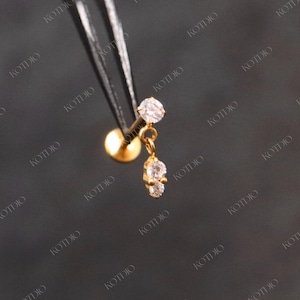 20G/18G/16G Titanium Cz Dangle Threadless Push Pin Labret, Cz Flat Back Earring, Cartilage Stud, Tragus Helix Conch Stud, Cz Titanium Stud