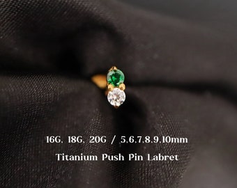 20G 18G 16G Titanium Cz Flat Back Earrings, Cz Threadless Push Pin Labret, Cartilage, Tragus, Helix, Conch Stud, Emerald Stud Earrings