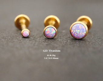 Lila Opal Titan Ohrstecker mit flachem Rücken, fadenloser Labret Bolzen, Knorpel, Tragus, Helix, Conch Bolzen, Opal Bolzen, 16g 18g 20g
