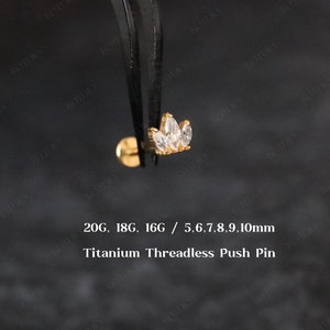 20G/18G/16G Titanium Crown Cz Flat Back Earring, Crown Threadless Push Pin Labret, Cartilage Stud, Tragus, Helix, Conch Stud, Nose Stud