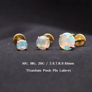 20G 18G 16G Aurora Opal Flat Back Earring, Titanium Threadless Push Pin Labret, Cartilage, Tragus, Conch, Nose Stud, Rainbow Opal Stud, 5-mm