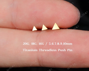 20G/18G/16G Titanium Tiny Triangle Threadless Push Pin Labret, Tiny Flat Back Earring, Cartilage Tragus Helix Conch Earring, Small Nose Stud