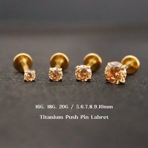 20G/18G/16G Tiny Citrine Cz Flat Back Earrings, Titanium Threadless Push Pin Labret Stud, Cartilage, Tragus, Helix, Conch, Nose Piercing