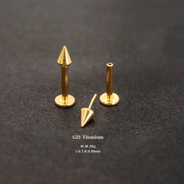 Tiny Spike Titanium Flat Back Earrings, Threadless Push Pin Labret Stud, Cartilage, Tragus, Helix, Conch, Nose Stud, 16g 18g 20g