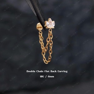 18G Titanium Double Chain Crown Cz Threadless Push Pin Stud, Cartilage Helix Conch Chain Earring, Chain Earring, Nostril Septum Piercing