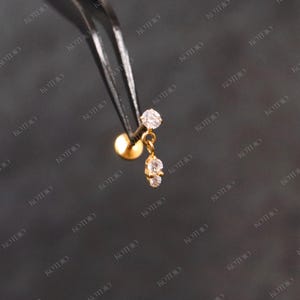 20G/18G/16G Titanium Cz Dangle Threadless Push Pin Labret, Cz Flat Back Earring, Cartilage Stud, Tragus Helix Conch Stud, Cz Titanium Stud