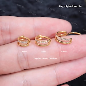 16G/18G Titanium Cz Double Hoop Earring, Cartilage Helix Conch Daith Tragus Earring, Hinged Segment Nose Ring, Septum Clicker Ring