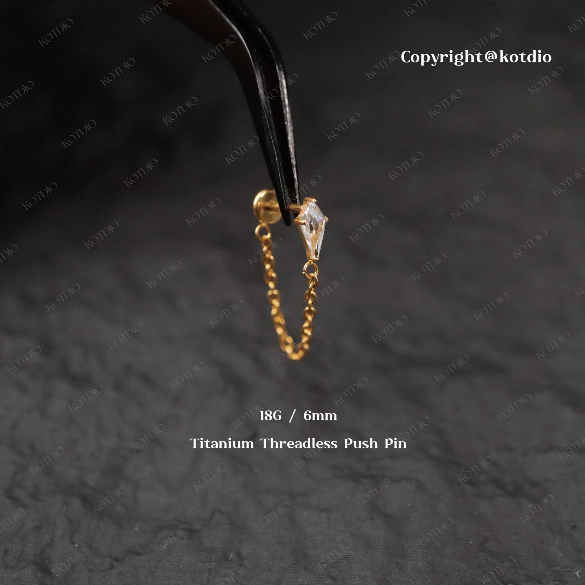 16G 18G Titanium Threadless Helix Cz Chain Push Pin Stud, Cartilage Conch Chain Earring, Chain Stud Earring, Nostril Septum Piercing