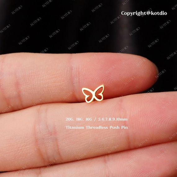 20G/18G/16G Titanium Butterfly Threadless Push Pin Labret, Butterfly Flat Back Earrings, Cartilage Earring, Tragus Helix Conch Nose Stud