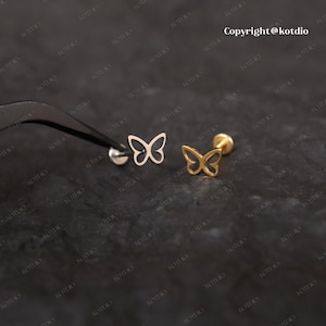20G/18G/16G Titanium Butterfly Threadless Push Pin Labret, Butterfly Flat Back Earrings, Cartilage Earring, Tragus Helix Conch Nose Stud image 6