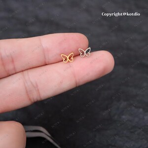 20G/18G/16G Titanium Butterfly Threadless Push Pin Labret, Butterfly Flat Back Earrings, Cartilage Earring, Tragus Helix Conch Nose Stud image 5