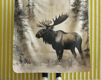 Moose Graphic Sherpa Blanket, Wildlife Fleece Throw