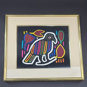 Vintage BIRD Mola Kuna Panama Hand Sewn Textile Folk Art Framed