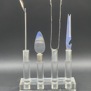 Lucite, Chrome and Stainless Steel Mid-Century Modern Bar Tool Set