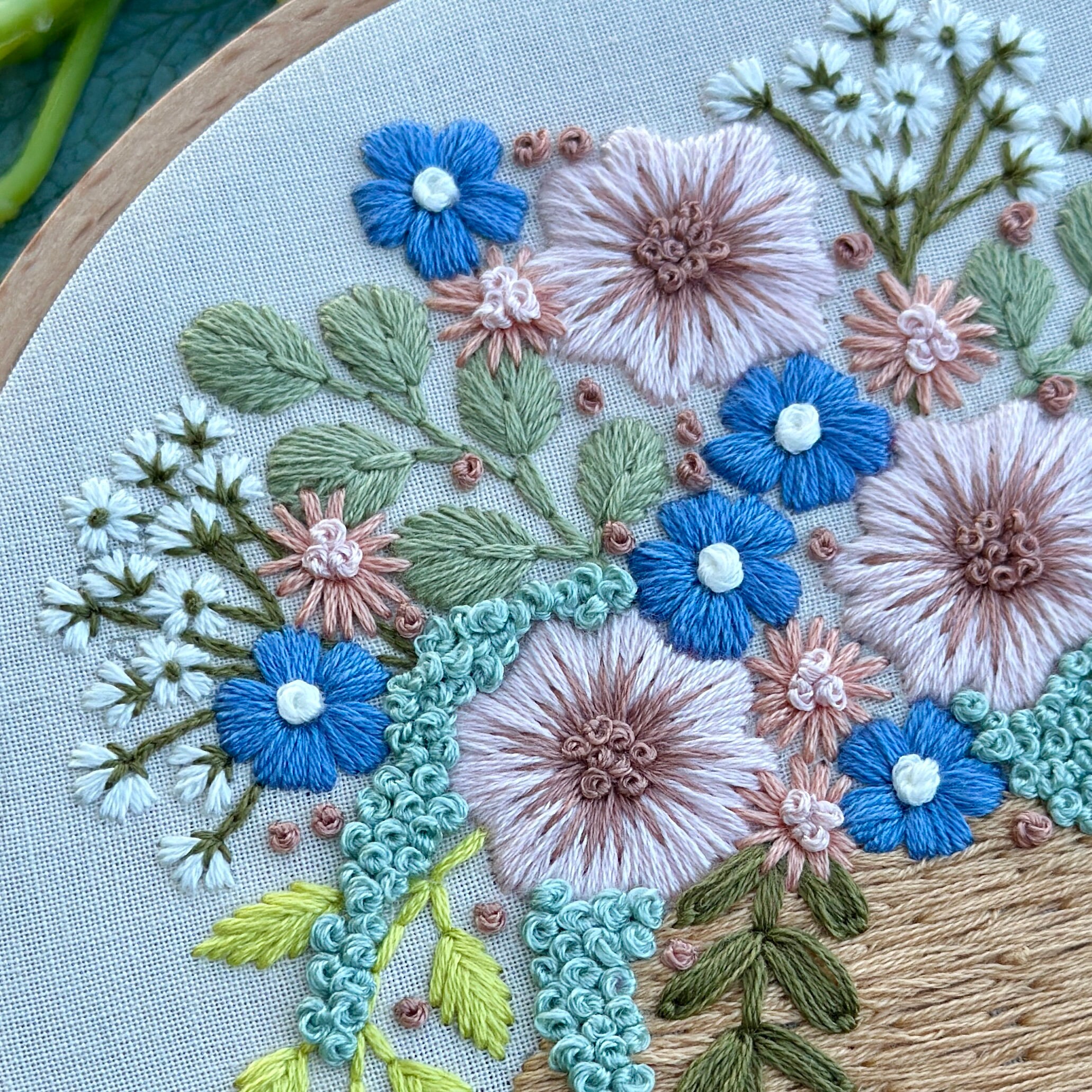 Image showcasing Floral Hand Embroidery Pattern Blush Blooms Intermediate Embroidery ...