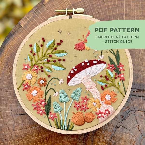 Fall Hand Embroidery Pattern | Woodland Whimsy | Intermediate Embroidery Pattern | PDF Embroidery Pattern + Stitch Guide | Instant Download