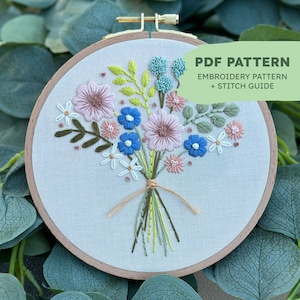 Floral Hand Embroidery Pattern | Blush Bouquet | Beginner Embroidery Pattern | PDF Embroidery Pattern | Spring Embroidery Pattern