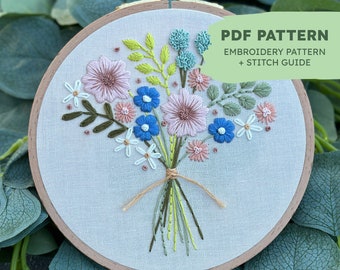 Floral Hand Embroidery Pattern | Blush Bouquet | Beginner Embroidery Pattern | PDF Embroidery Pattern | Spring Embroidery Pattern